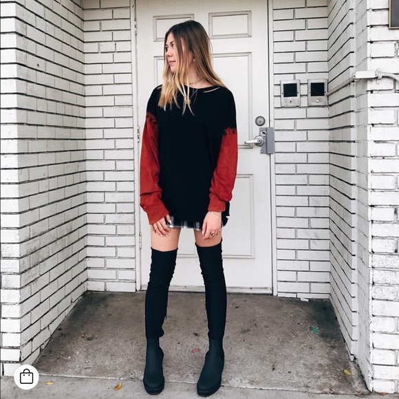 LF Tops - LF distressed oversized dip dye red sleeve top